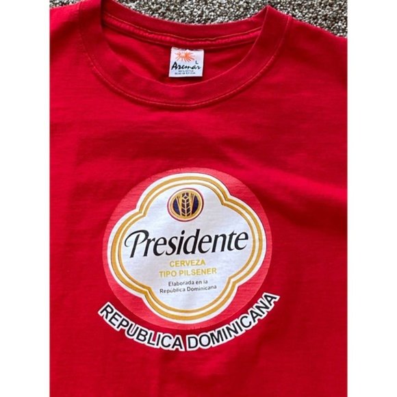 Aremar Presidente Cerveza Beer Cotton T-Shirt Large Red- Republica Dominicana - Picture 2 of 7